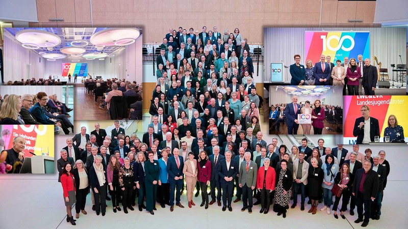 Eine Collage mehrerer Fotos mit den Teilnehmenden und den Akteuren des Festakts "100 Jahre Landesjugendämter in NRW" (Foto: LWL/Urban)