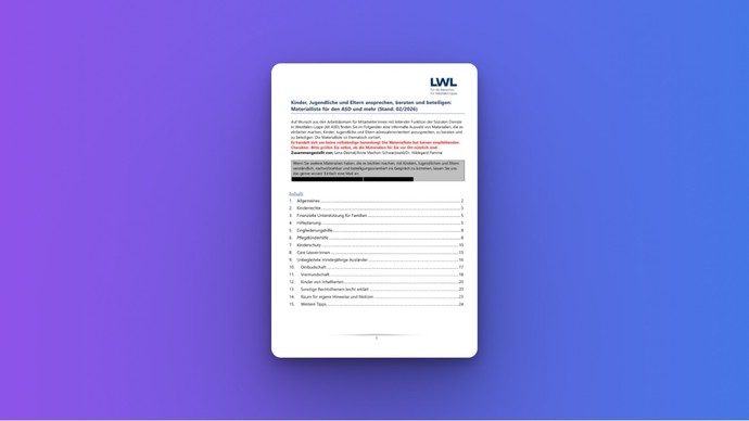 Titelseite und Inhaltsverzeichnis der Materialliste zur Beteiligung von Kindern, Jugendlichen und Eltern im ASD