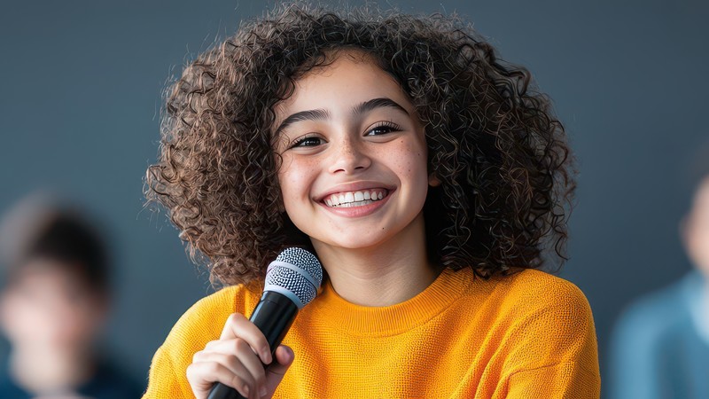 Mädchen mit Mikrofon (Generiert mit KI)