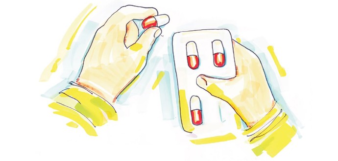 Die Illustration zeigt Hände, die Tabletten aus einem Blister drücken (Foto von Mirek Bednarsky, mi-art@gmx.de)