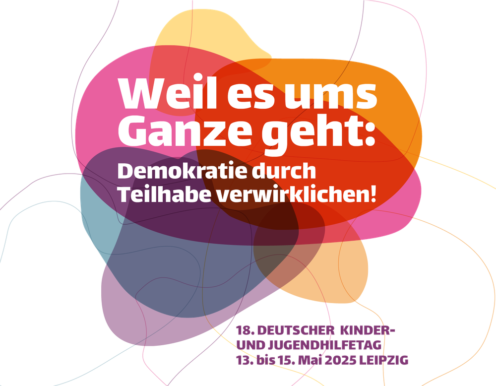 Logo des 18. Deutscher Kinder- und Jugendhilfetages mit dem Claim "Weil es ums Ganze geht"