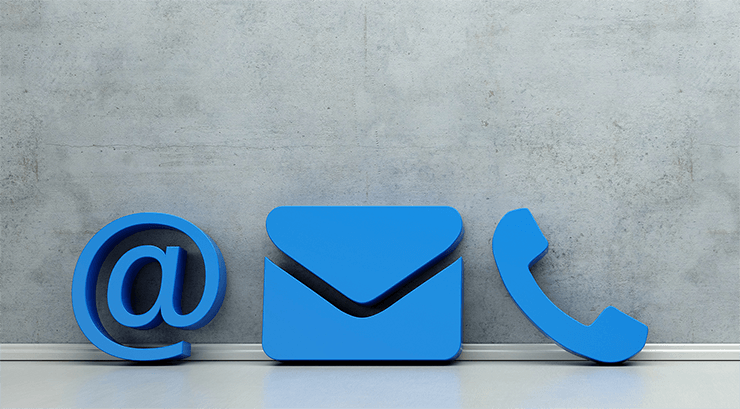 Symbole für Mail, Brief und Telefon.