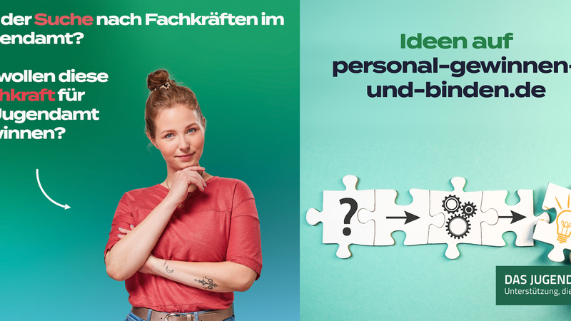 Eine junge Frau, über der der Text steht "Sie wollen diese Fachkraft für Ihr Jugendamt gewinnen?"
