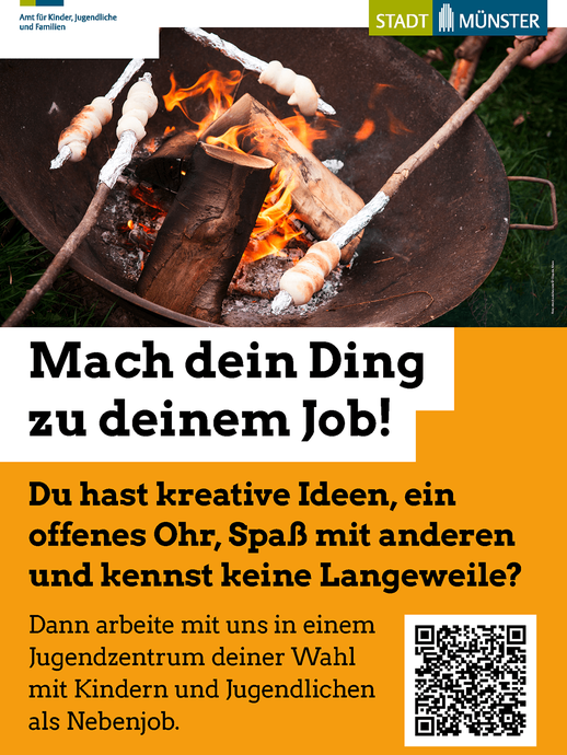 Plakatmotiv "Mach dein Ding zu deinem Job" - Stockbrot in der Feuerschale (öffnet vergrößerte Bildansicht)